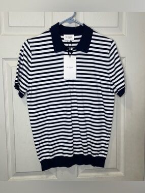 Octobre Editions Men's Tino 100% Cotton Blue/White Striped Polo Short Sleeve S